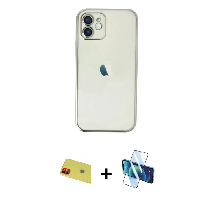 MARSİLYAN™- iPhone 11 Kılıf Vadi Minimal - Siyah 3D Antistatik Cam Ekran Koruyucu + Rainbow Kamera Lens Koruma Cam - KI