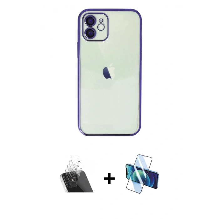 MARSİLYAN™- iPhone 11 Kılıf Vadi Minimal - Siyah 3D Antistatik Cam Ekran Koruyucu + Kamera Lens Koruma Cam - SF