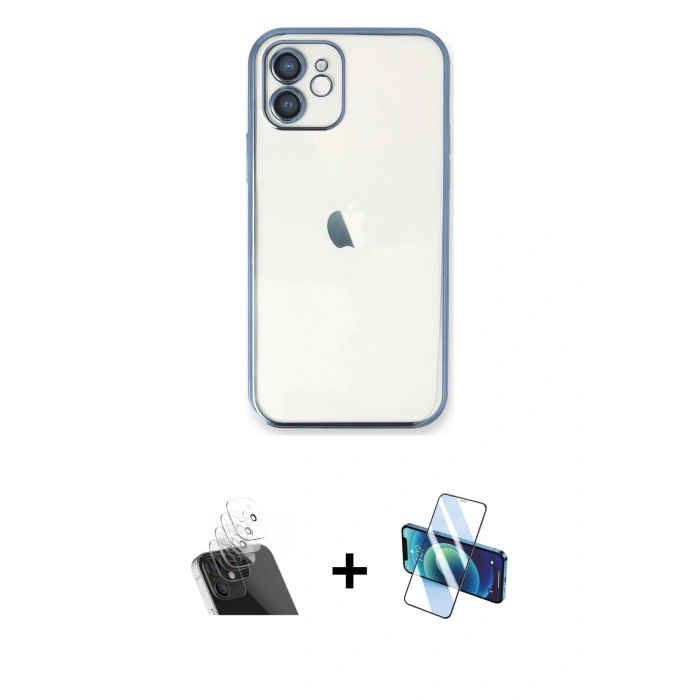 MARSİLYAN™- iPhone 11 Kılıf Vadi Minimal - Siyah 3D Antistatik Cam Ekran Koruyucu + Kamera Lens Koruma Cam - SF
