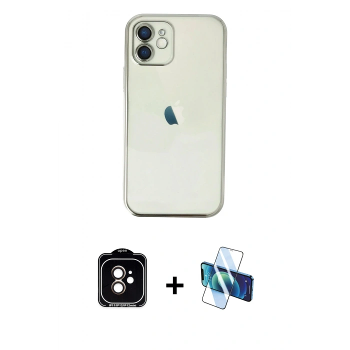 MARSİLYAN™- iPhone 11 Kılıf Vadi Minimal - Siyah 3D Antistatik Cam Ekran Koruyucu + PVD Metal Kamera Lens - TU