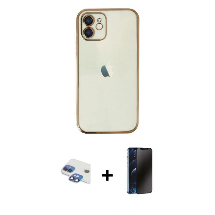 MARSİLYAN™- iPhone 11 Kılıf Vadi Minimal - Siyah 3D Antistatik Hayalet Cam Ekran Koruyucu + Pers Alüminyum Kamera Lens - GI