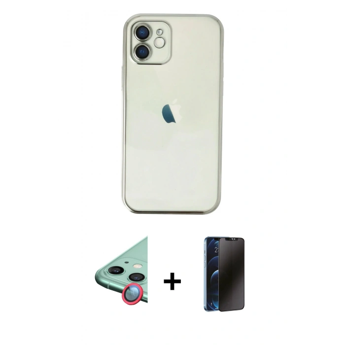 MARSİLYAN™- iPhone 11 Kılıf Vadi Minimal - Siyah 3D Antistatik Hayalet Cam Ekran Koruyucu + Raze Metal Kamera Lens - KI