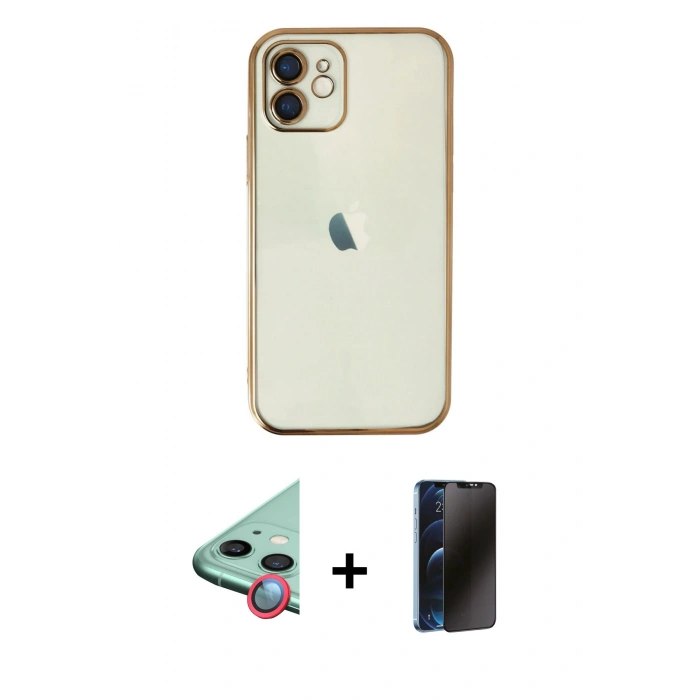 MARSİLYAN™- iPhone 11 Kılıf Vadi Minimal - Siyah 3D Antistatik Hayalet Cam Ekran Koruyucu + Raze Metal Kamera Lens - KI