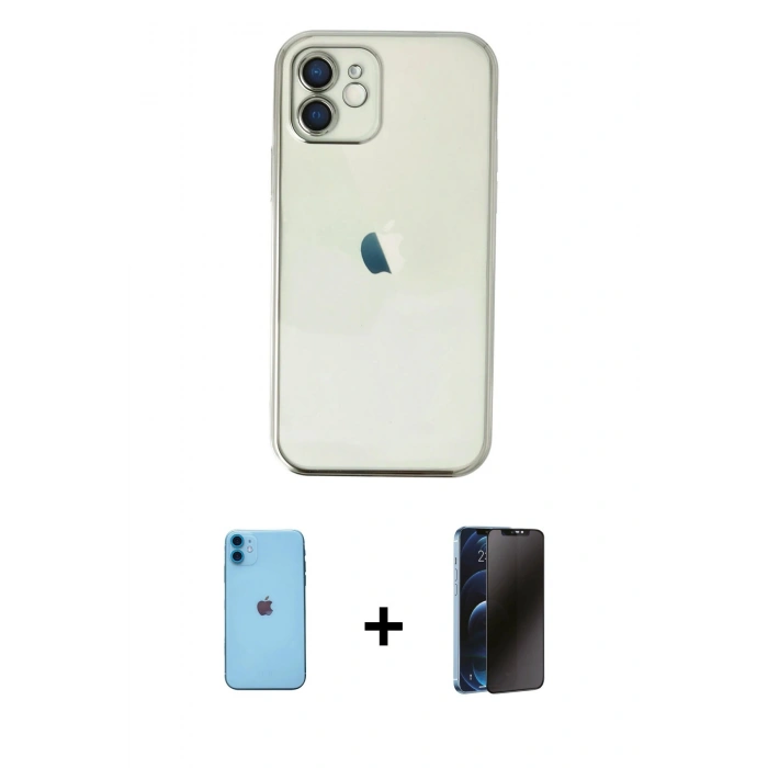 MARSİLYAN™- iPhone 11 Kılıf Vadi Minimal - Siyah 3D Antistatik Hayalet Cam Ekran Koruyucu + Neon Fosforlu Kamera Lens - MI