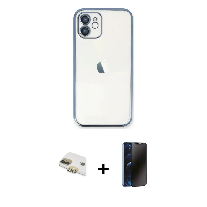 MARSİLYAN™- iPhone 11 Kılıf Vadi Minimal - Siyah 3D Antistatik Hayalet Cam Ekran Koruyucu + Pers Alüminyum Kamera Lens - GD