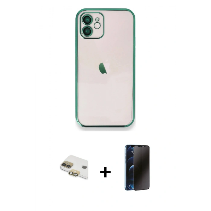 MARSİLYAN™- iPhone 11 Kılıf Vadi Minimal - Siyah 3D Antistatik Hayalet Cam Ekran Koruyucu + Pers Alüminyum Kamera Lens - GD
