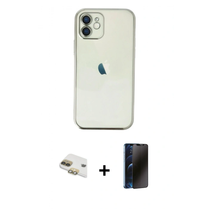 MARSİLYAN™- iPhone 11 Kılıf Vadi Minimal - Siyah 3D Antistatik Hayalet Cam Ekran Koruyucu + Pers Alüminyum Kamera Lens - GD