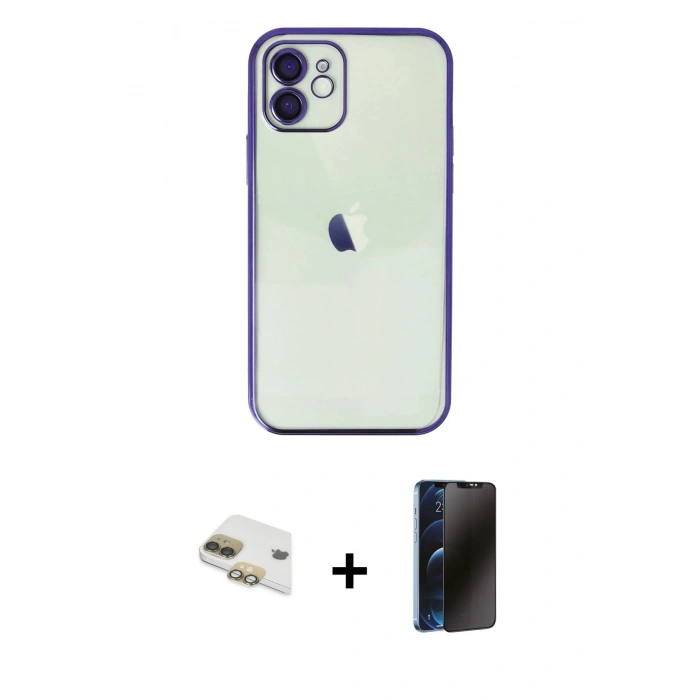 MARSİLYAN™- iPhone 11 Kılıf Vadi Minimal - Siyah 3D Antistatik Hayalet Cam Ekran Koruyucu + Pers Alüminyum Kamera Lens - GD
