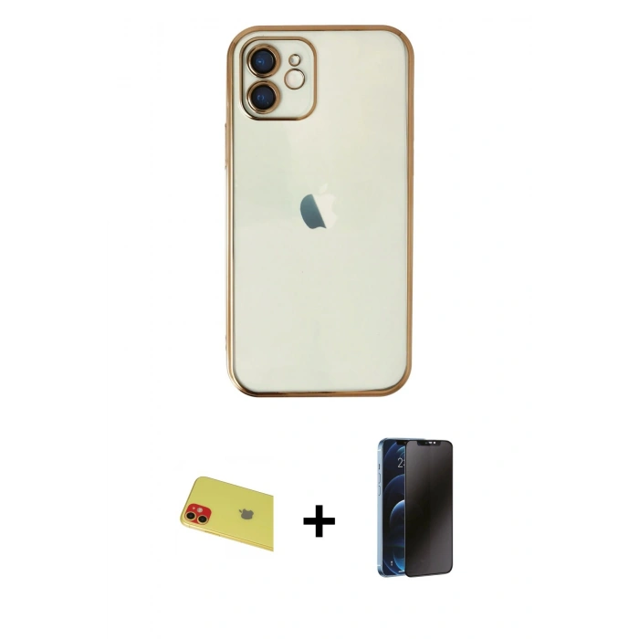 MARSİLYAN™- iPhone 11 Kılıf Vadi Minimal - Siyah 3D Antistatik Hayalet Cam Ekran Koruyucu + Rainbow Kamera Lens Koruma Cam - KI