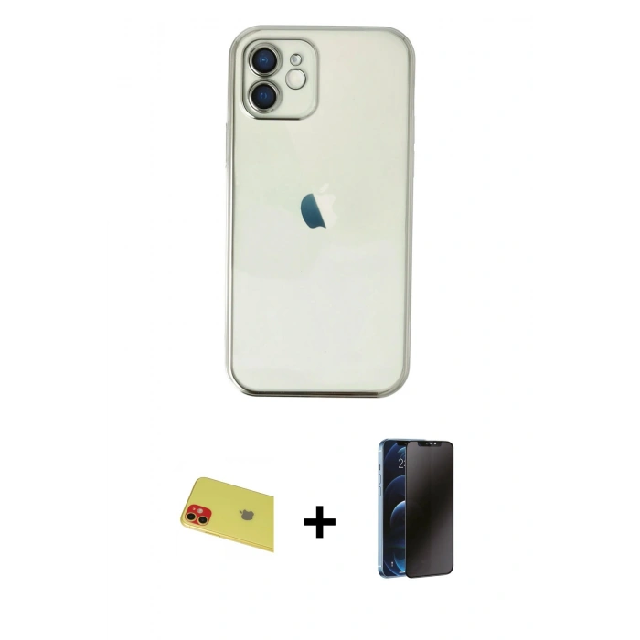 MARSİLYAN™- iPhone 11 Kılıf Vadi Minimal - Siyah 3D Antistatik Hayalet Cam Ekran Koruyucu + Rainbow Kamera Lens Koruma Cam - KI