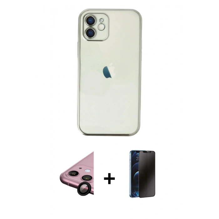 MARSİLYAN™- iPhone 11 Kılıf Vadi Minimal - Siyah 3D Antistatik Hayalet Cam Ekran Koruyucu + Raze Metal Kamera Lens - SH