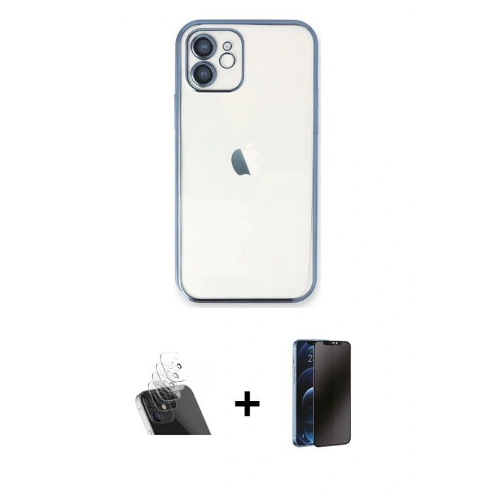 MARSİLYAN™- iPhone 11 Kılıf Vadi Minimal - Siyah 3D Antistatik Hayalet Cam Ekran Koruyucu + Kamera Lens Koruma Cam - SF