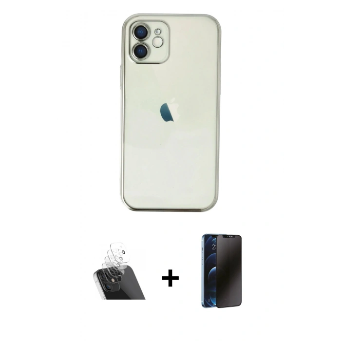 MARSİLYAN™- iPhone 11 Kılıf Vadi Minimal - Siyah 3D Antistatik Hayalet Cam Ekran Koruyucu + Kamera Lens Koruma Cam - SF