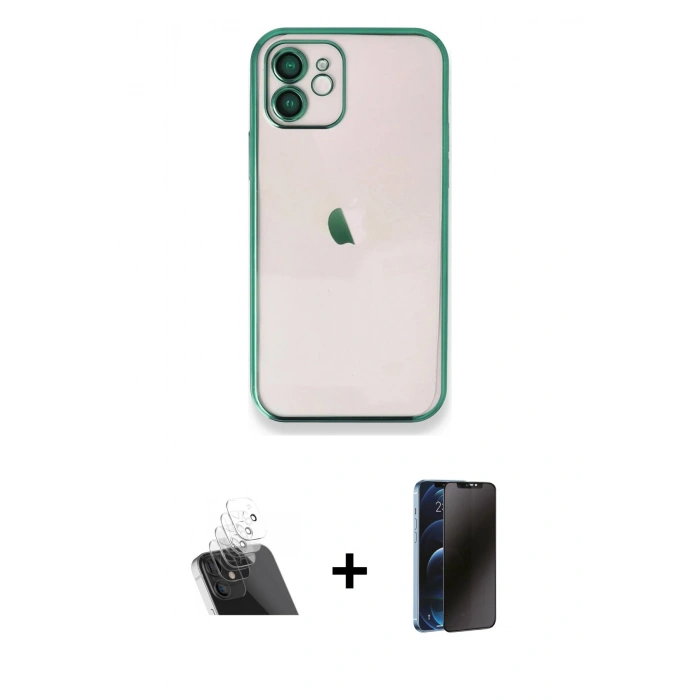 MARSİLYAN™- iPhone 11 Kılıf Vadi Minimal - Siyah 3D Antistatik Hayalet Cam Ekran Koruyucu + Kamera Lens Koruma Cam - SF