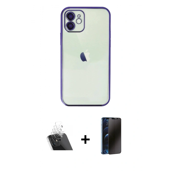 MARSİLYAN™- iPhone 11 Kılıf Vadi Minimal - Siyah 3D Antistatik Hayalet Cam Ekran Koruyucu + Kamera Lens Koruma Cam - SF
