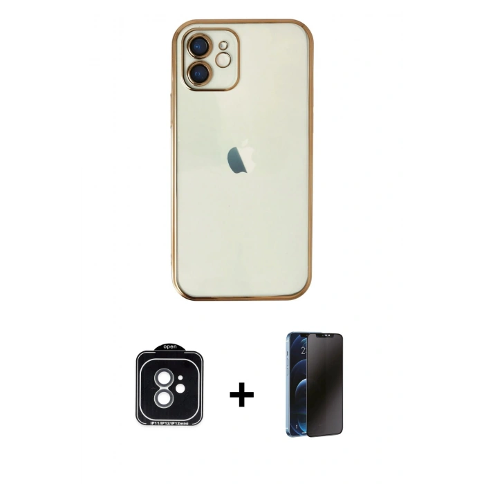 MARSİLYAN™- iPhone 11 Kılıf Vadi Minimal - Siyah 3D Antistatik Hayalet Cam Ekran Koruyucu + PVD Metal Kamera Lens - YL