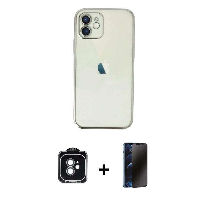 MARSİLYAN™- iPhone 11 Kılıf Vadi Minimal - Siyah 3D Antistatik Hayalet Cam Ekran Koruyucu + PVD Metal Kamera Lens - YL