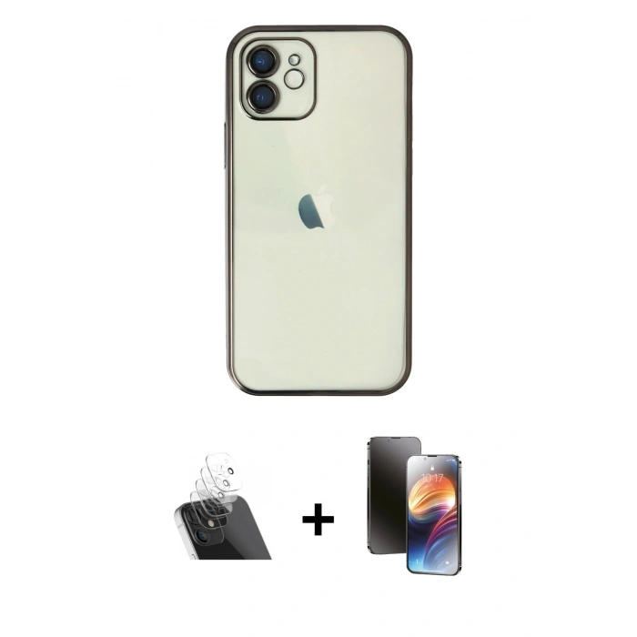 MARSİLYAN™- iPhone 11 Kılıf Vadi Minimal - Siyah 3D Antistatik Mat Seramik Nano Ekran Koruyucu + Kamera Lens Koruma Cam - SF