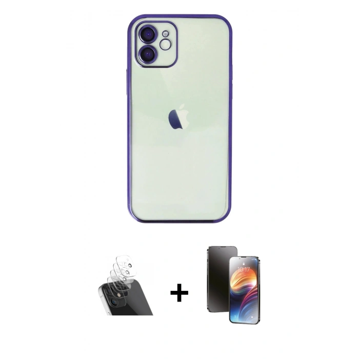 MARSİLYAN™- iPhone 11 Kılıf Vadi Minimal - Siyah 3D Antistatik Mat Seramik Nano Ekran Koruyucu + Kamera Lens Koruma Cam - SF