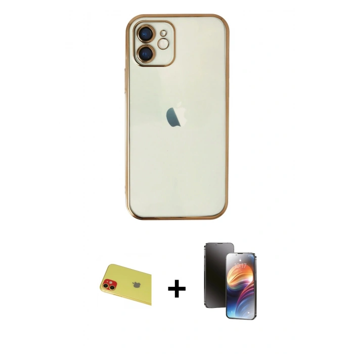 MARSİLYAN™- iPhone 11 Kılıf Vadi Minimal - Siyah 3D Antistatik Mat Seramik Nano Ekran Koruyucu + Rainbow Kamera Lens Koruma Cam - KI