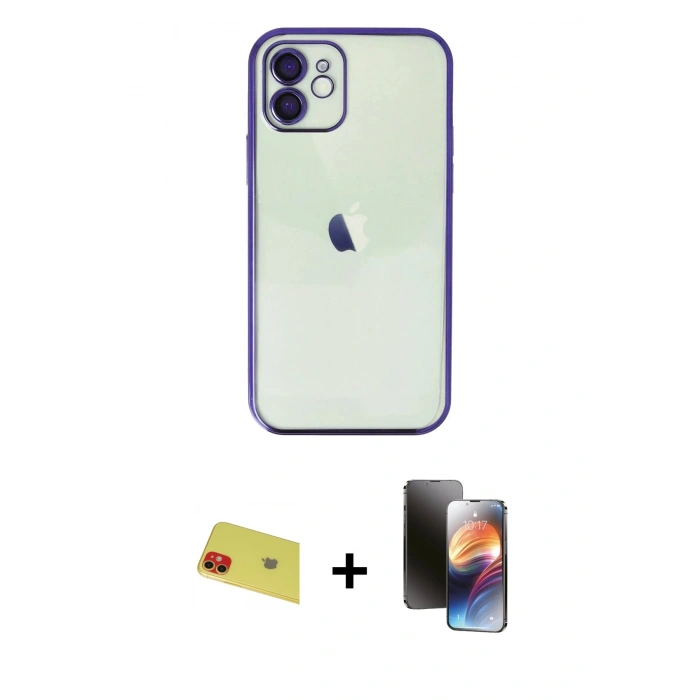 MARSİLYAN™- iPhone 11 Kılıf Vadi Minimal - Siyah 3D Antistatik Mat Seramik Nano Ekran Koruyucu + Rainbow Kamera Lens Koruma Cam - KI