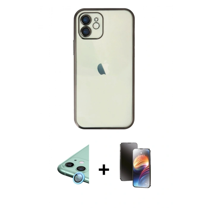 MARSİLYAN™- iPhone 11 Kılıf Vadi Minimal - Siyah 3D Antistatik Mat Seramik Nano Ekran Koruyucu + Raze Metal Kamera Lens - MI