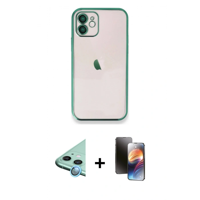 MARSİLYAN™- iPhone 11 Kılıf Vadi Minimal - Siyah 3D Antistatik Mat Seramik Nano Ekran Koruyucu + Raze Metal Kamera Lens - MI