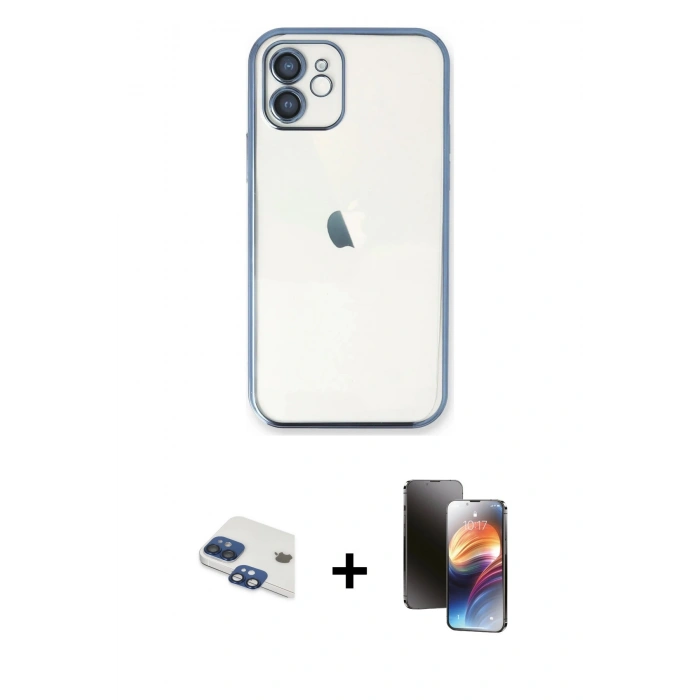 MARSİLYAN™- iPhone 11 Kılıf Vadi Minimal - Siyah 3D Antistatik Mat Seramik Nano Ekran Koruyucu + Pers Alüminyum Kamera Lens - LT