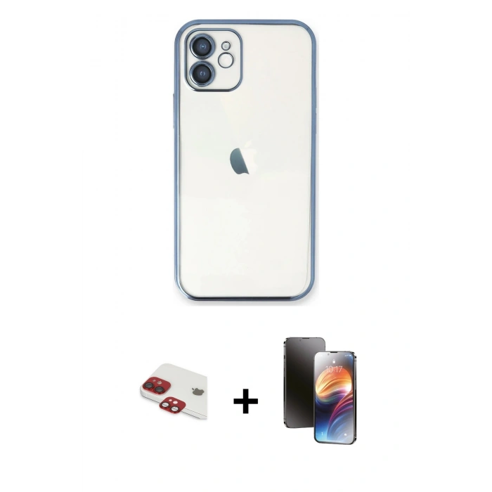 MARSİLYAN™- iPhone 11 Kılıf Vadi Minimal - Siyah 3D Antistatik Mat Seramik Nano Ekran Koruyucu + Pers Alüminyum Kamera Lens - KI