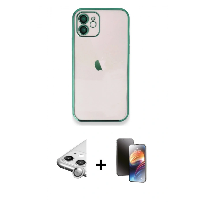 MARSİLYAN™- iPhone 11 Kılıf Vadi Minimal - Siyah 3D Antistatik Mat Seramik Nano Ekran Koruyucu + Raze Metal Kamera Lens - GS