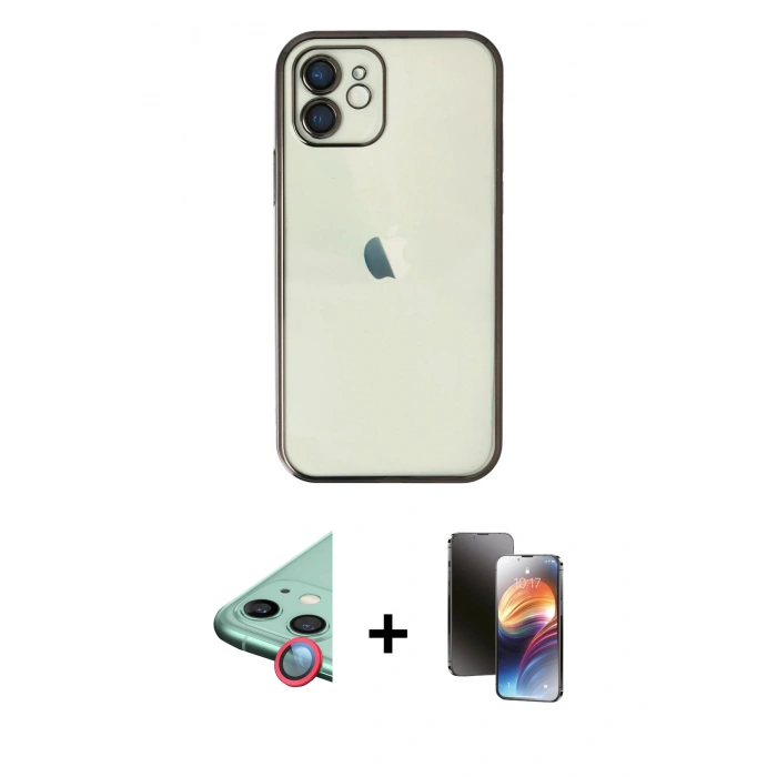 MARSİLYAN™- iPhone 11 Kılıf Vadi Minimal - Siyah 3D Antistatik Mat Seramik Nano Ekran Koruyucu + Raze Metal Kamera Lens - KI