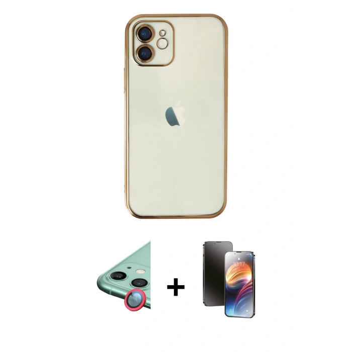 MARSİLYAN™- iPhone 11 Kılıf Vadi Minimal - Siyah 3D Antistatik Mat Seramik Nano Ekran Koruyucu + Raze Metal Kamera Lens - KI