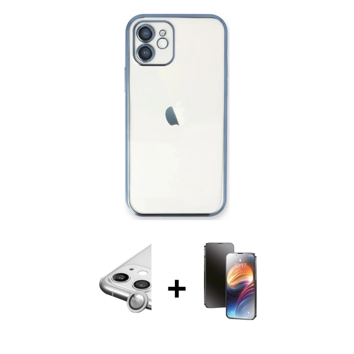 MARSİLYAN™- iPhone 11 Kılıf Vadi Minimal - Siyah 3D Antistatik Mat Seramik Nano Ekran Koruyucu + Raze Metal Kamera Lens - GS