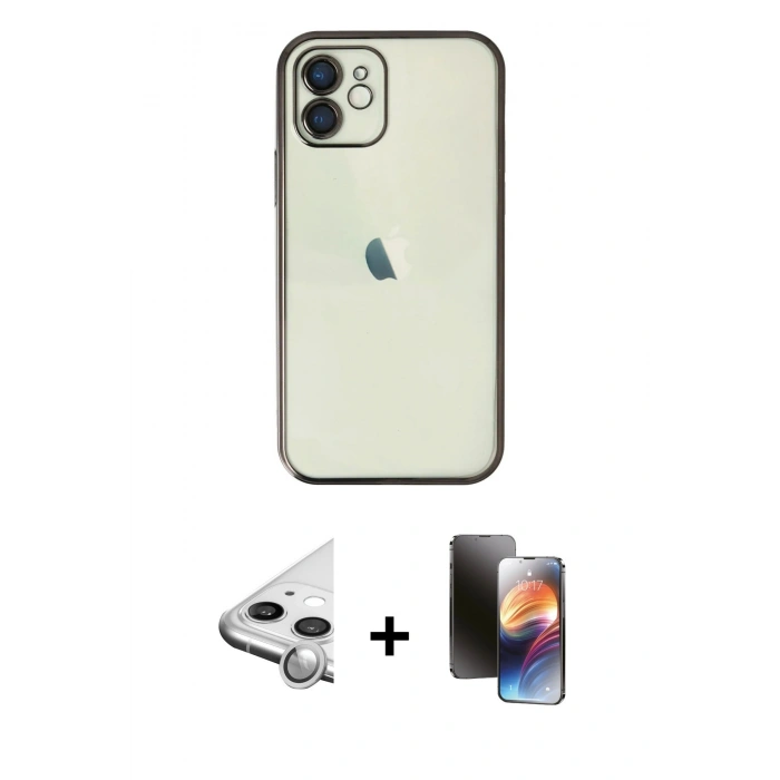 MARSİLYAN™- iPhone 11 Kılıf Vadi Minimal - Siyah 3D Antistatik Mat Seramik Nano Ekran Koruyucu + Raze Metal Kamera Lens - GS