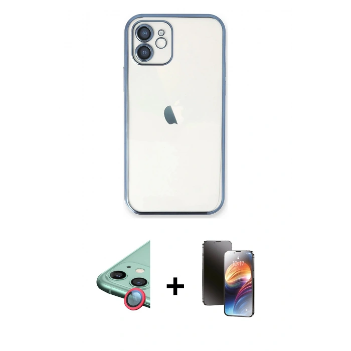 MARSİLYAN™- iPhone 11 Kılıf Vadi Minimal - Siyah 3D Antistatik Mat Seramik Nano Ekran Koruyucu + Raze Metal Kamera Lens - KI