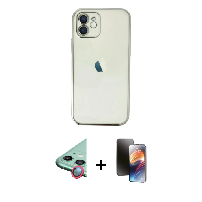 MARSİLYAN™- iPhone 11 Kılıf Vadi Minimal - Siyah 3D Antistatik Mat Seramik Nano Ekran Koruyucu + Raze Metal Kamera Lens - KI