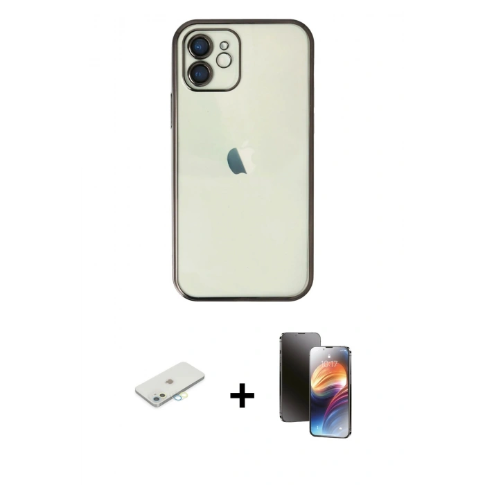 MARSİLYAN™- iPhone 11 Kılıf Vadi Minimal - Siyah 3D Antistatik Mat Seramik Nano Ekran Koruyucu + Renkli Kamera Lens Koruma Cam - SI