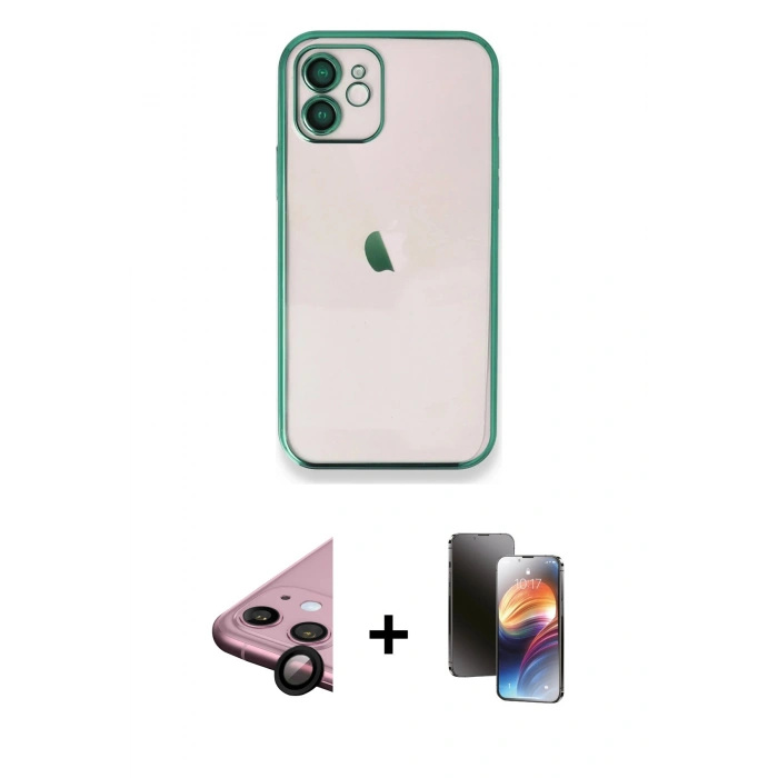 MARSİLYAN™- iPhone 11 Kılıf Vadi Minimal - Siyah 3D Antistatik Mat Seramik Nano Ekran Koruyucu + Raze Metal Kamera Lens - SH