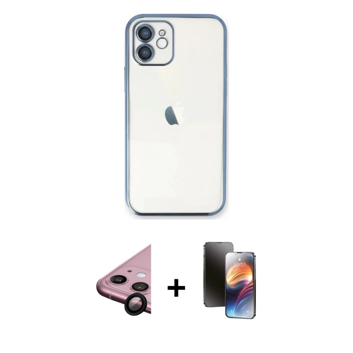 MARSİLYAN™- iPhone 11 Kılıf Vadi Minimal - Siyah 3D Antistatik Mat Seramik Nano Ekran Koruyucu + Raze Metal Kamera Lens - SH