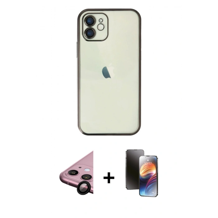 MARSİLYAN™- iPhone 11 Kılıf Vadi Minimal - Siyah 3D Antistatik Mat Seramik Nano Ekran Koruyucu + Raze Metal Kamera Lens - SH