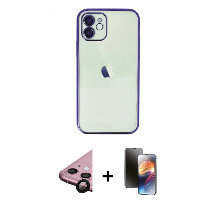 MARSİLYAN™- iPhone 11 Kılıf Vadi Minimal - Siyah 3D Antistatik Mat Seramik Nano Ekran Koruyucu + Raze Metal Kamera Lens - SH