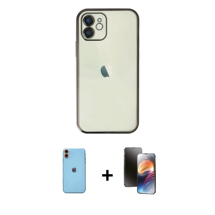 MARSİLYAN™- iPhone 11 Kılıf Vadi Minimal - Siyah 3D Antistatik Mat Seramik Nano Ekran Koruyucu + Neon Fosforlu Kamera Lens - TU