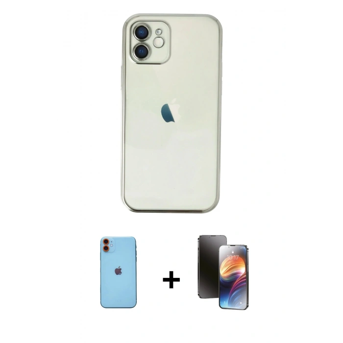 MARSİLYAN™- iPhone 11 Kılıf Vadi Minimal - Siyah 3D Antistatik Mat Seramik Nano Ekran Koruyucu + Neon Fosforlu Kamera Lens - TU