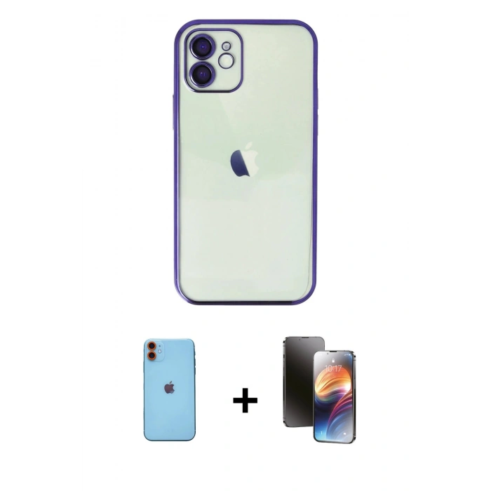 MARSİLYAN™- iPhone 11 Kılıf Vadi Minimal - Siyah 3D Antistatik Mat Seramik Nano Ekran Koruyucu + Neon Fosforlu Kamera Lens - TU