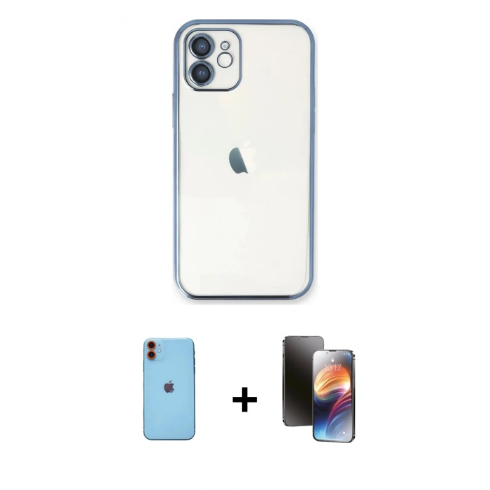 MARSİLYAN™- iPhone 11 Kılıf Vadi Minimal - Siyah 3D Antistatik Mat Seramik Nano Ekran Koruyucu + Neon Fosforlu Kamera Lens - TU