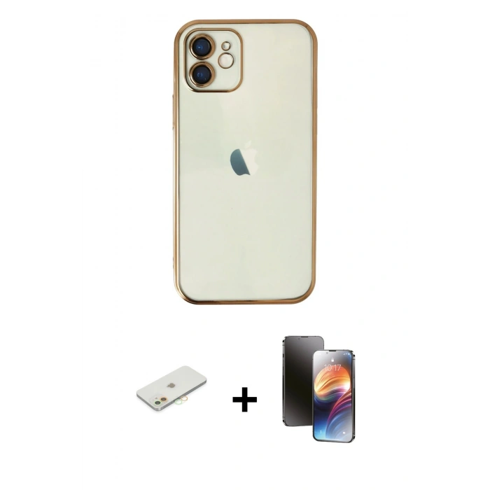 MARSİLYAN™- iPhone 11 Kılıf Vadi Minimal - Siyah 3D Antistatik Mat Seramik Nano Ekran Koruyucu + Renkli Kamera Lens Koruma Cam - TU