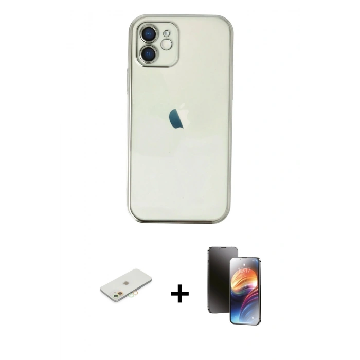 MARSİLYAN™- iPhone 11 Kılıf Vadi Minimal - Siyah 3D Antistatik Mat Seramik Nano Ekran Koruyucu + Renkli Kamera Lens Koruma Cam - TU