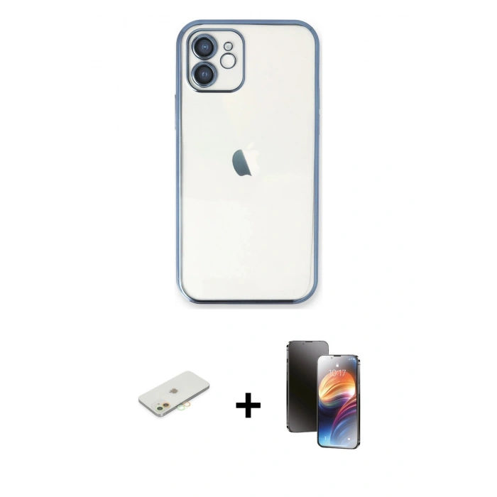 MARSİLYAN™- iPhone 11 Kılıf Vadi Minimal - Siyah 3D Antistatik Mat Seramik Nano Ekran Koruyucu + Renkli Kamera Lens Koruma Cam - TU