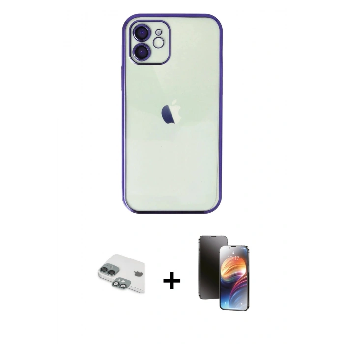 MARSİLYAN™- iPhone 11 Kılıf Vadi Minimal - Siyah 3D Antistatik Mat Seramik Nano Ekran Koruyucu + Pers Alüminyum Kamera Lens - YL