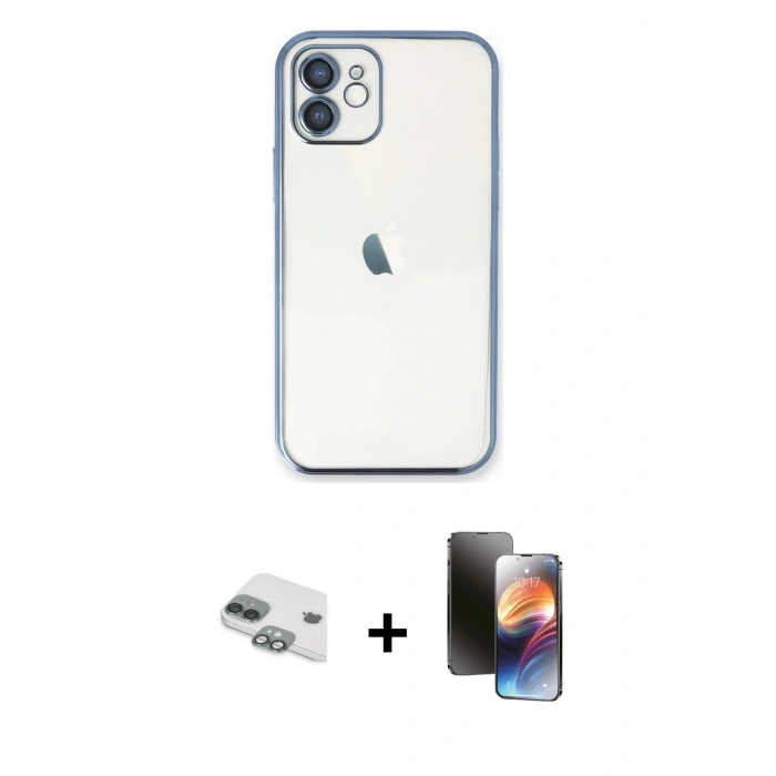 MARSİLYAN™- iPhone 11 Kılıf Vadi Minimal - Siyah 3D Antistatik Mat Seramik Nano Ekran Koruyucu + Pers Alüminyum Kamera Lens - YL